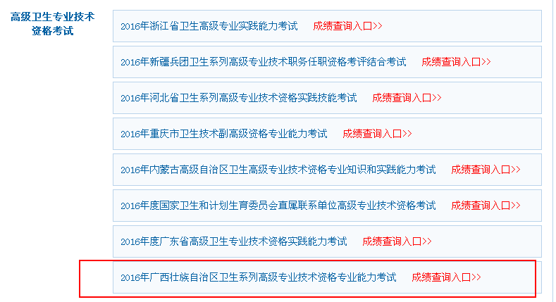 廣西2016年衛(wèi)生高級專業(yè)技術資格考試成績公布