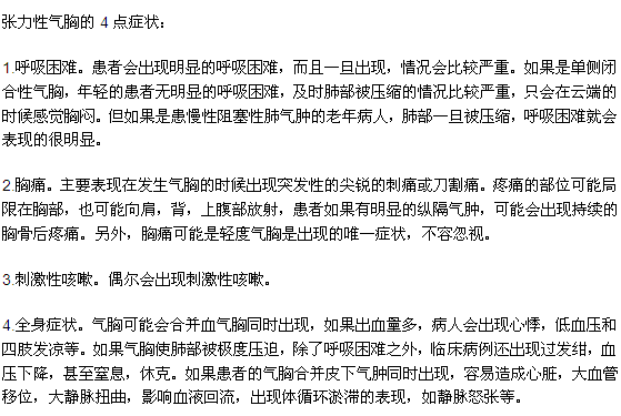 概述張力性氣胸的4點(diǎn)癥狀