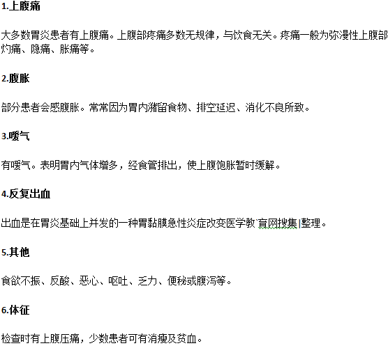 胃炎主要有哪些臨床癥狀？