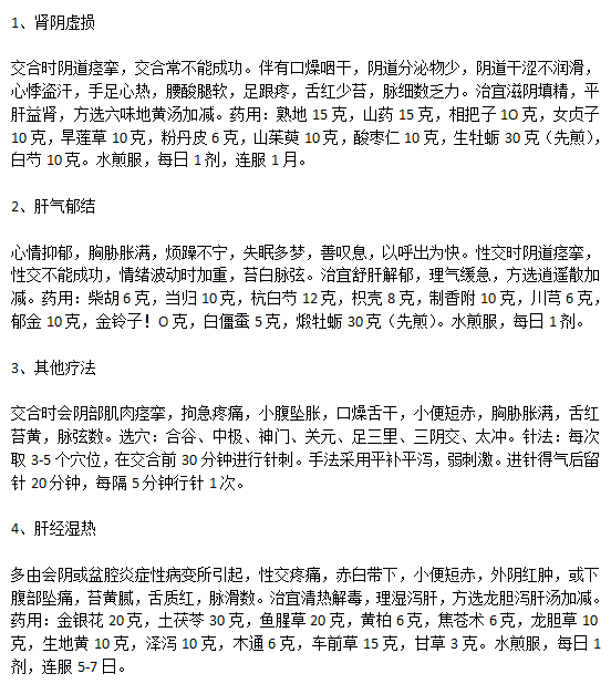 陰道痙攣的中醫(yī)辨證治療方法有哪些？