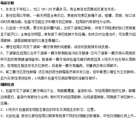 智齒周冠炎的臨床診斷與輔助檢查是什么？