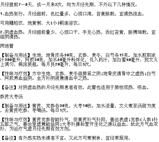 月經(jīng)提前的飲食治療方法有哪些？