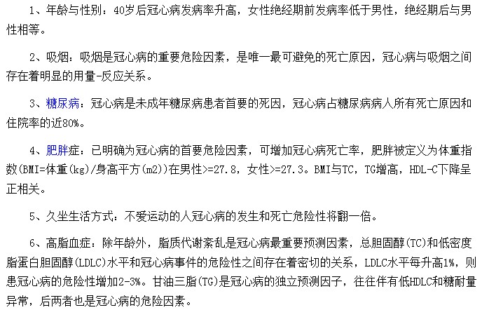 冠心病形成的六大因素都是什么？