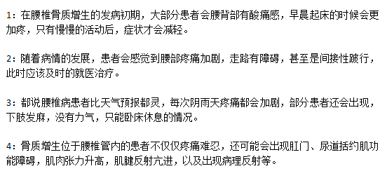 腰椎骨質增生腰椎不同時期的癥狀分別表現(xiàn)為什么？