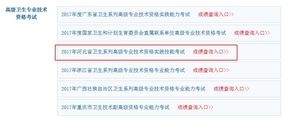 2017年河北省衛(wèi)生高級(jí)職稱考試成績(jī)查詢?nèi)肟谝验_通