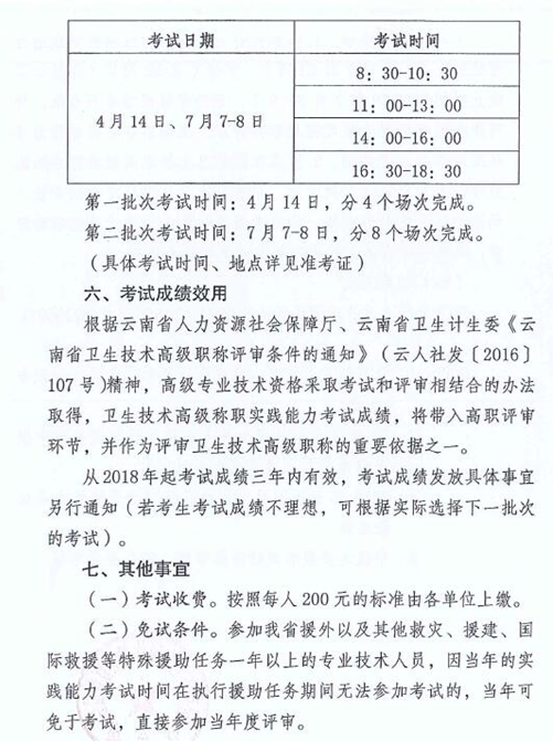 云南省2018年衛(wèi)生技術高級職稱實踐能力考試的通知