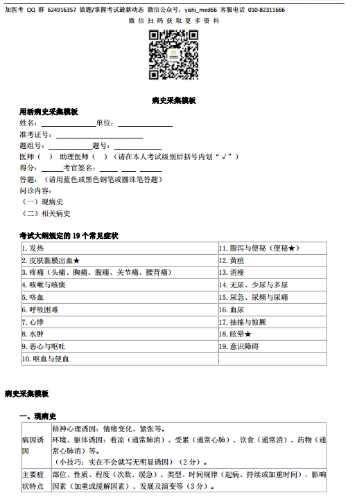 臨床助理醫(yī)師實(shí)踐技能病史采集模板/考點(diǎn)匯總（圖片）