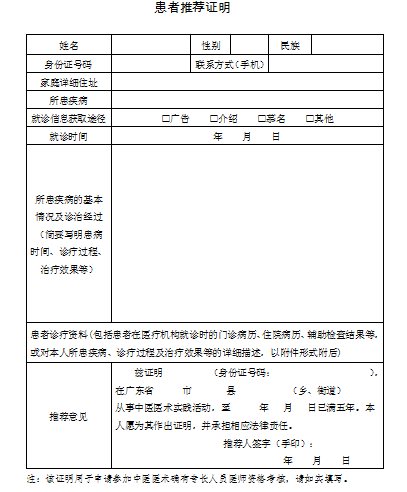 中醫(yī)醫(yī)術實踐證明材料、患者推薦表如何填寫