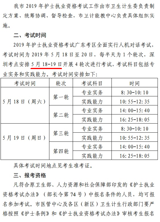 廣東深圳市2019年護(hù)士資格考試時(shí)間