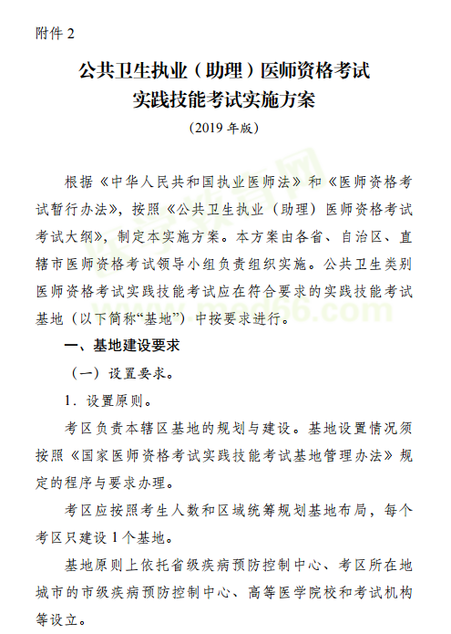 2019國家公衛(wèi)執(zhí)業(yè)（助理）醫(yī)師資格考試實踐技能考試實施方案