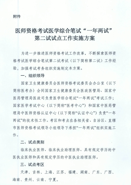 國家衛(wèi)健委關于在天津等12個考區(qū)開展“一年兩試”試點工作的通知！