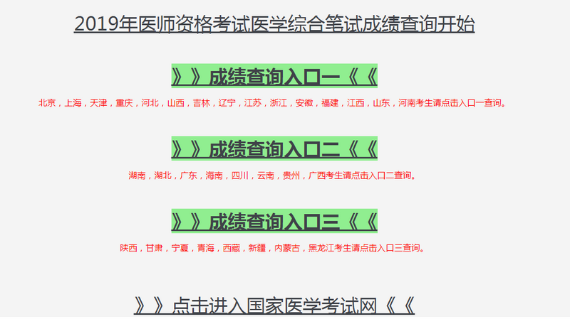 2019年執(zhí)業(yè)醫(yī)師考試成績查詢入口