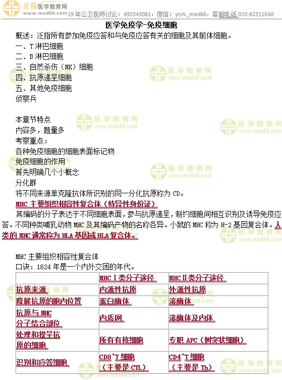 公衛(wèi)執(zhí)業(yè)醫(yī)師《醫(yī)學(xué)免疫學(xué)》考點(diǎn)——免疫細(xì)胞