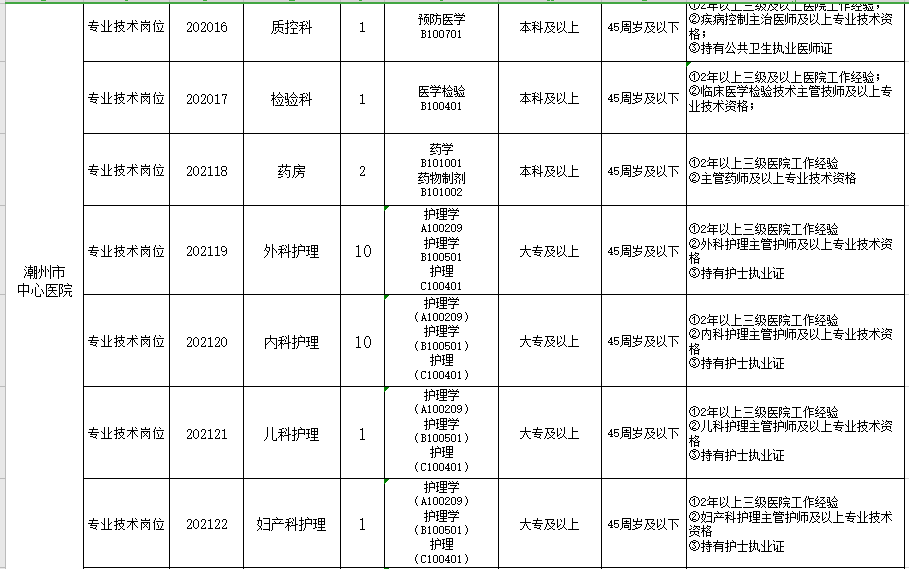 2021年2月份廣東省潮州市中心醫(yī)院公開招聘醫(yī)護(hù)人員崗位計劃及要求3