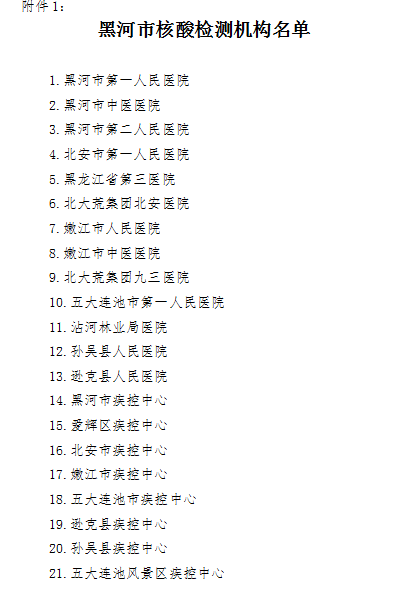 黑河市核酸檢測機構(gòu)名單
