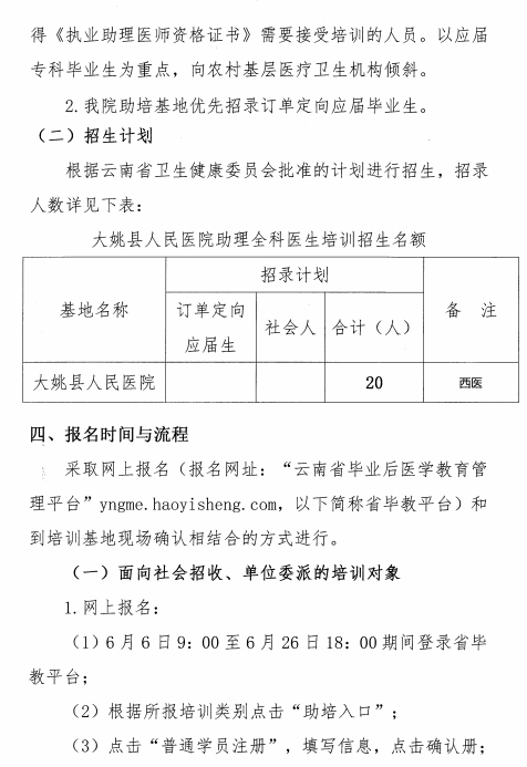 云南大姚縣人民醫(yī)院2022年助理全科醫(yī)生培訓招生簡章3