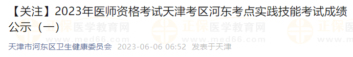 【關注】2023年醫(yī)師資格考試天津考區(qū)河東考點實踐技能考試成績公示（一）