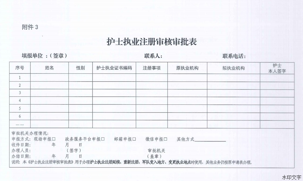 護(hù)士注冊(cè)審批表