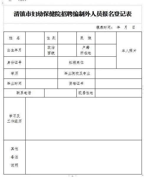 清鎮(zhèn)市婦幼保健院招聘編制外人員報(bào)名登記表